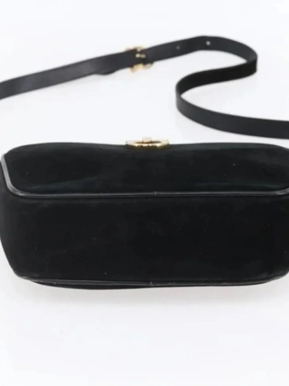 Salvatore Ferragamo Gancini Shoulder Bag Suede Black Gold Auth BA7988